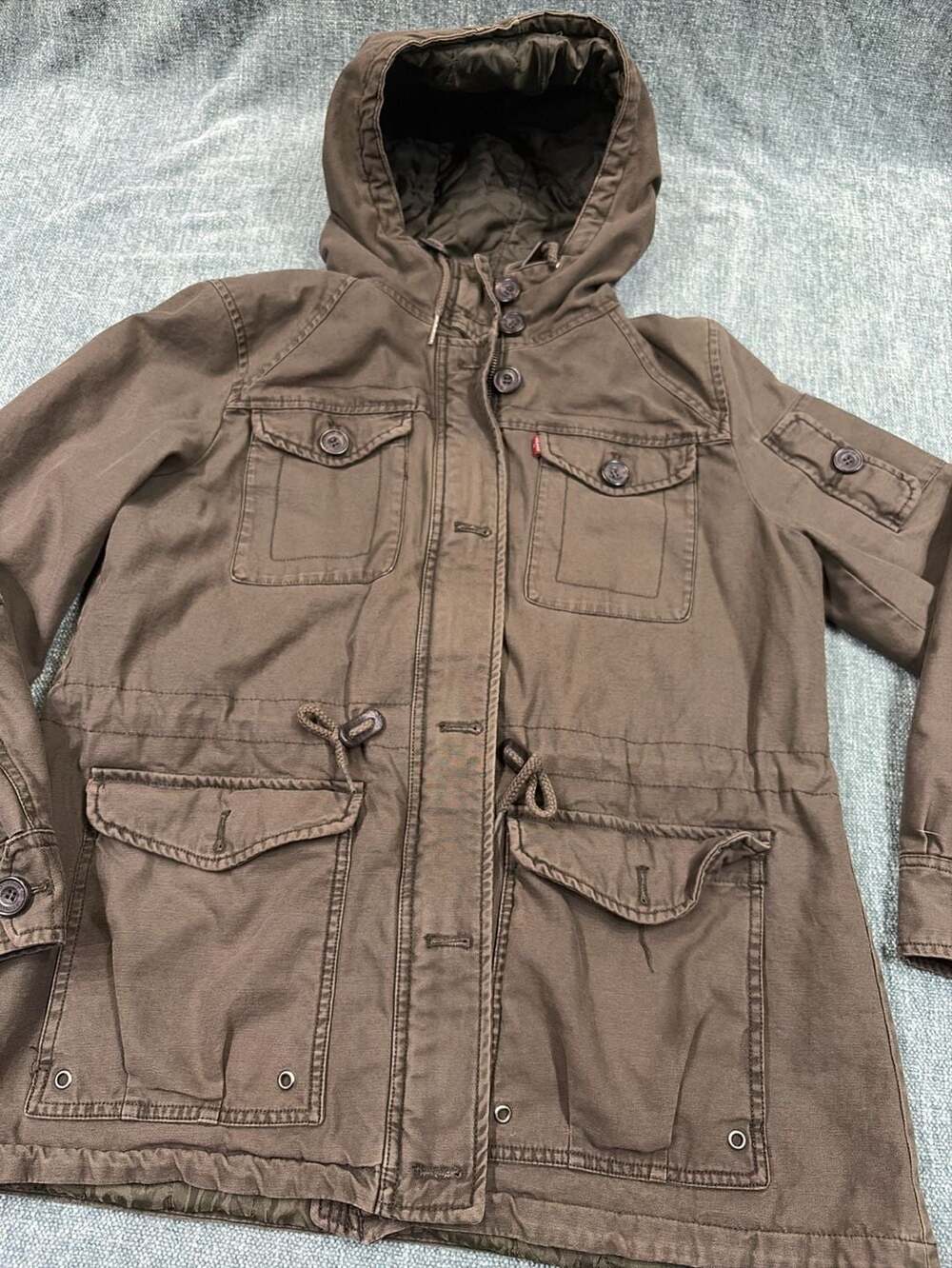 Levi's Utility Jacket Size XL Green Hooded Military Anorak Field Quilted Lining